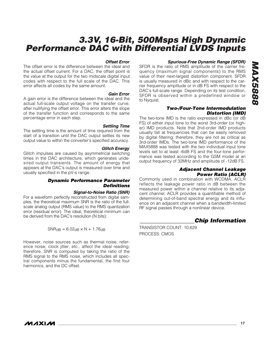 Chip information | Rainbow Electronics MAX5888 User Manual | Page 17 / 18