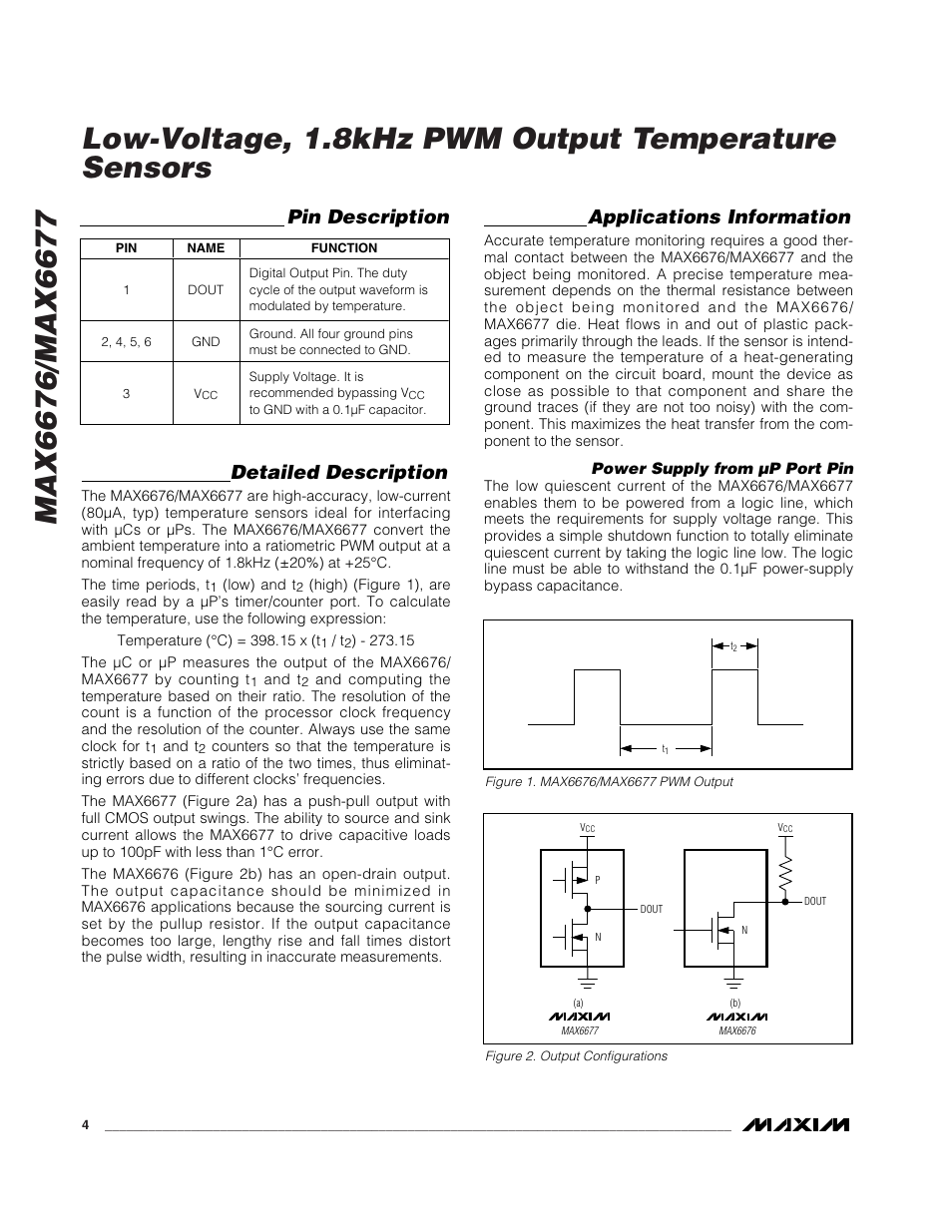 Detailed description, Applications information, Pin description | Rainbow Electronics MAX6677 User Manual | Page 4 / 6