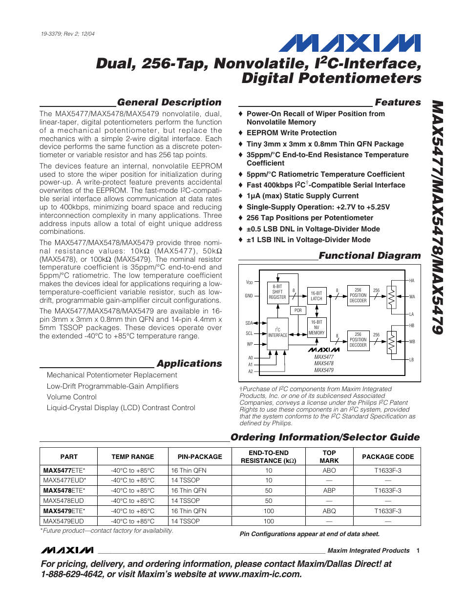 Rainbow Electronics MAX5479 User Manual | 15 pages