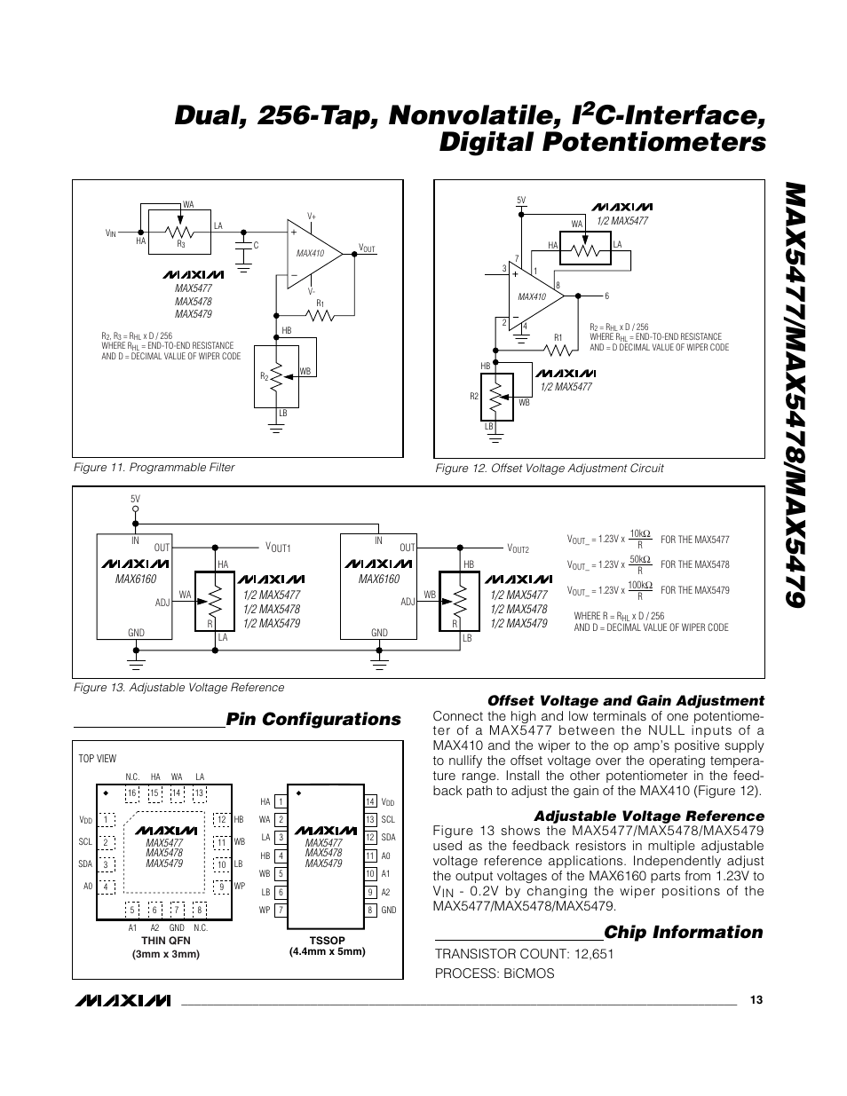 C-interface, digital potentiometers, Pin configurations chip information, Offset voltage and gain adjustment | Adjustable voltage reference | Rainbow Electronics MAX5479 User Manual | Page 13 / 15