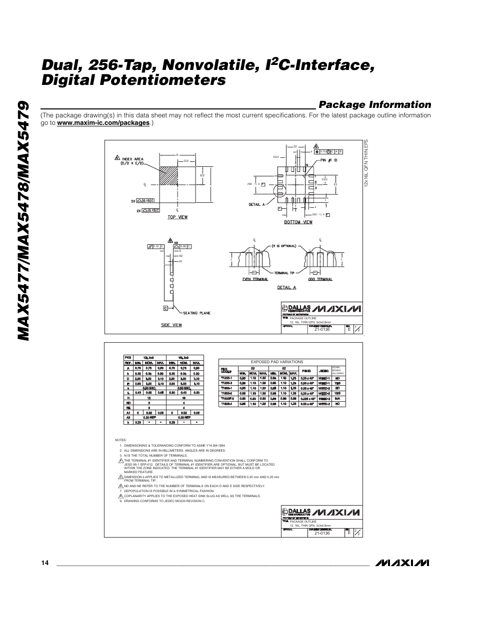 C-interface, digital potentiometers, Package information | Rainbow Electronics MAX5479 User Manual | Page 14 / 15