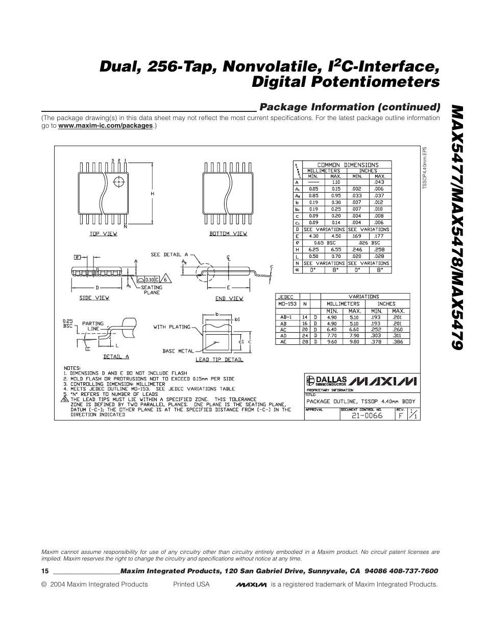 C-interface, digital potentiometers | Rainbow Electronics MAX5479 User Manual | Page 15 / 15