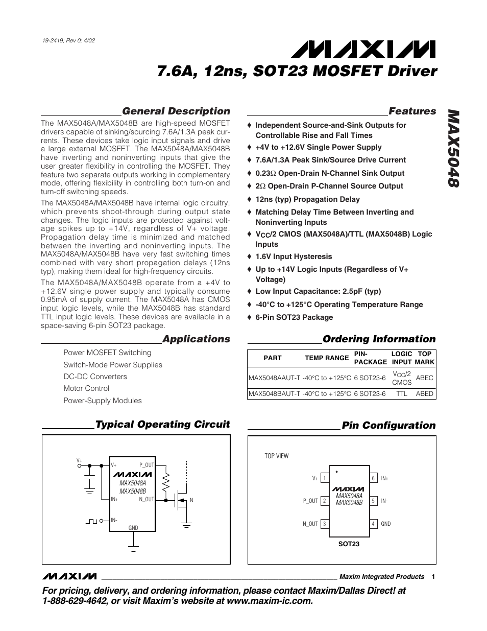 Rainbow Electronics MAX5048 User Manual | 9 pages