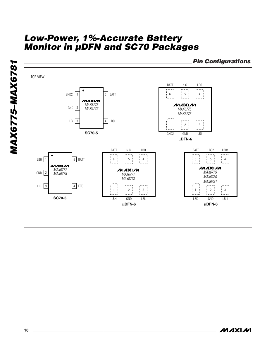 Pin configurations | Rainbow Electronics MAX6781 User Manual | Page 10 / 12