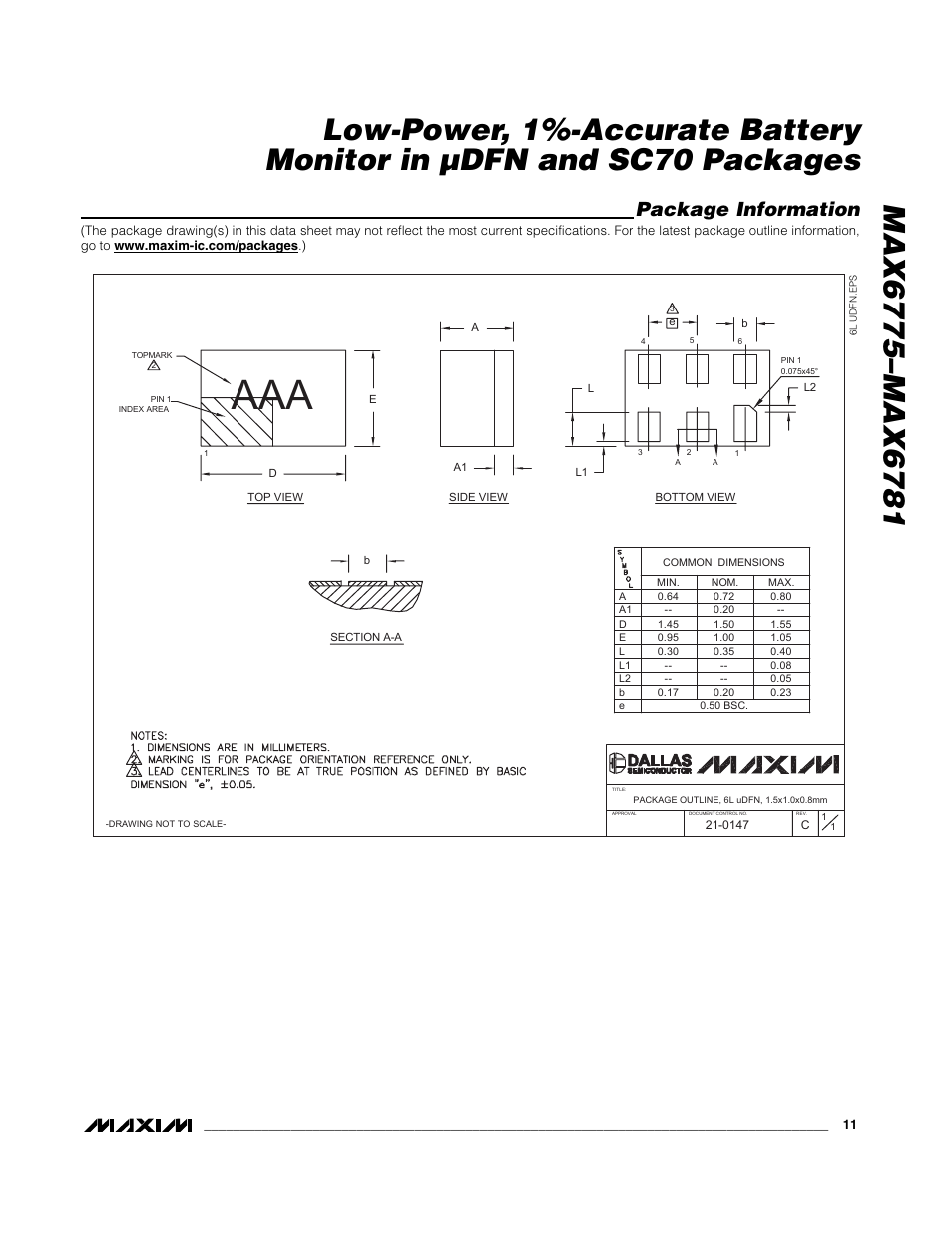 Package information | Rainbow Electronics MAX6781 User Manual | Page 11 / 12