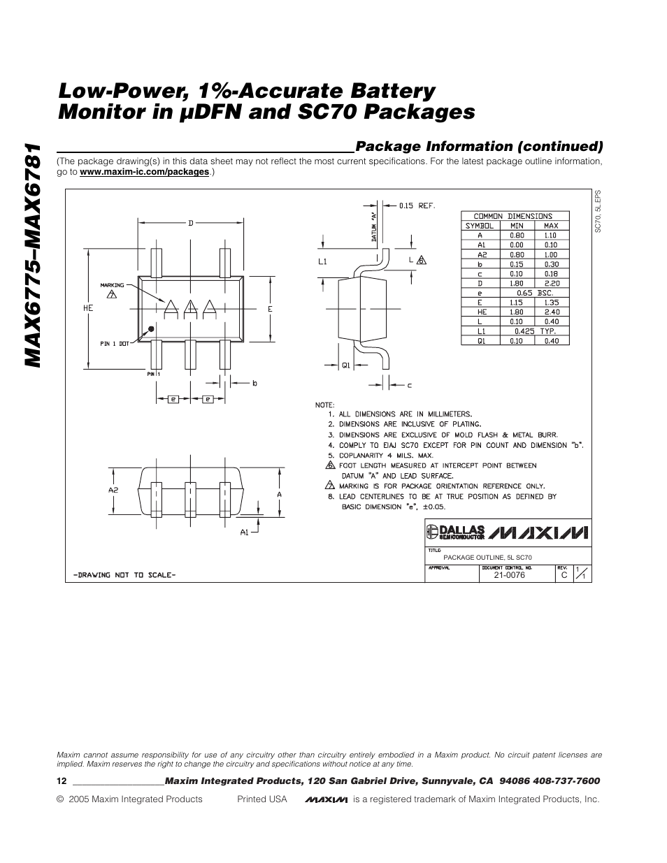 Package information (continued) | Rainbow Electronics MAX6781 User Manual | Page 12 / 12