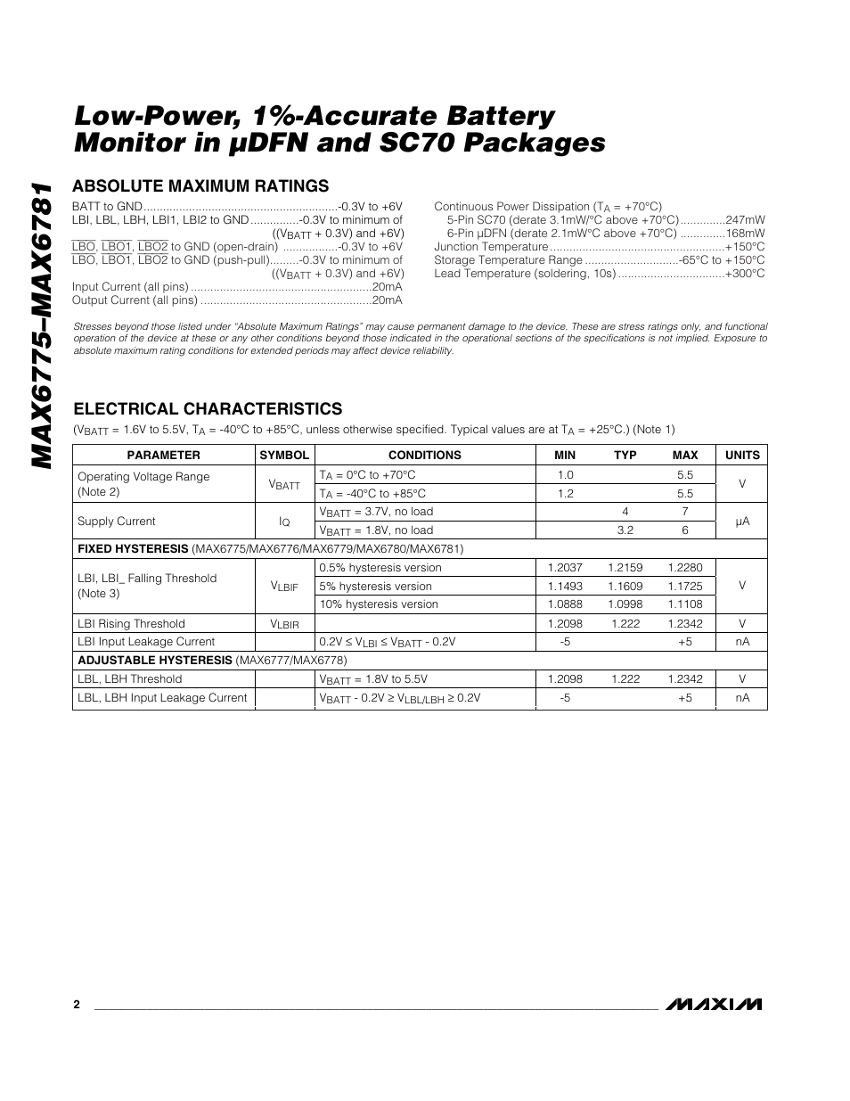 Rainbow Electronics MAX6781 User Manual | Page 2 / 12