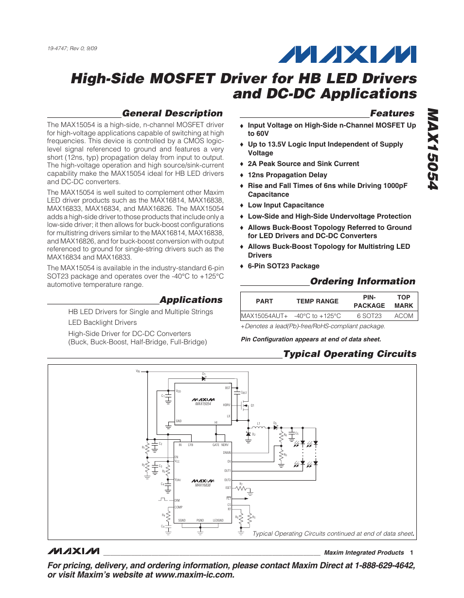 Rainbow Electronics MAX15054 User Manual | 9 pages