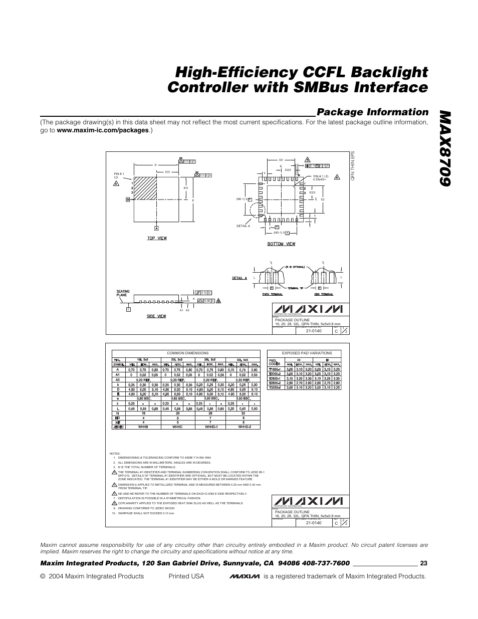 Package information | Rainbow Electronics MAX8709 User Manual | Page 23 / 23
