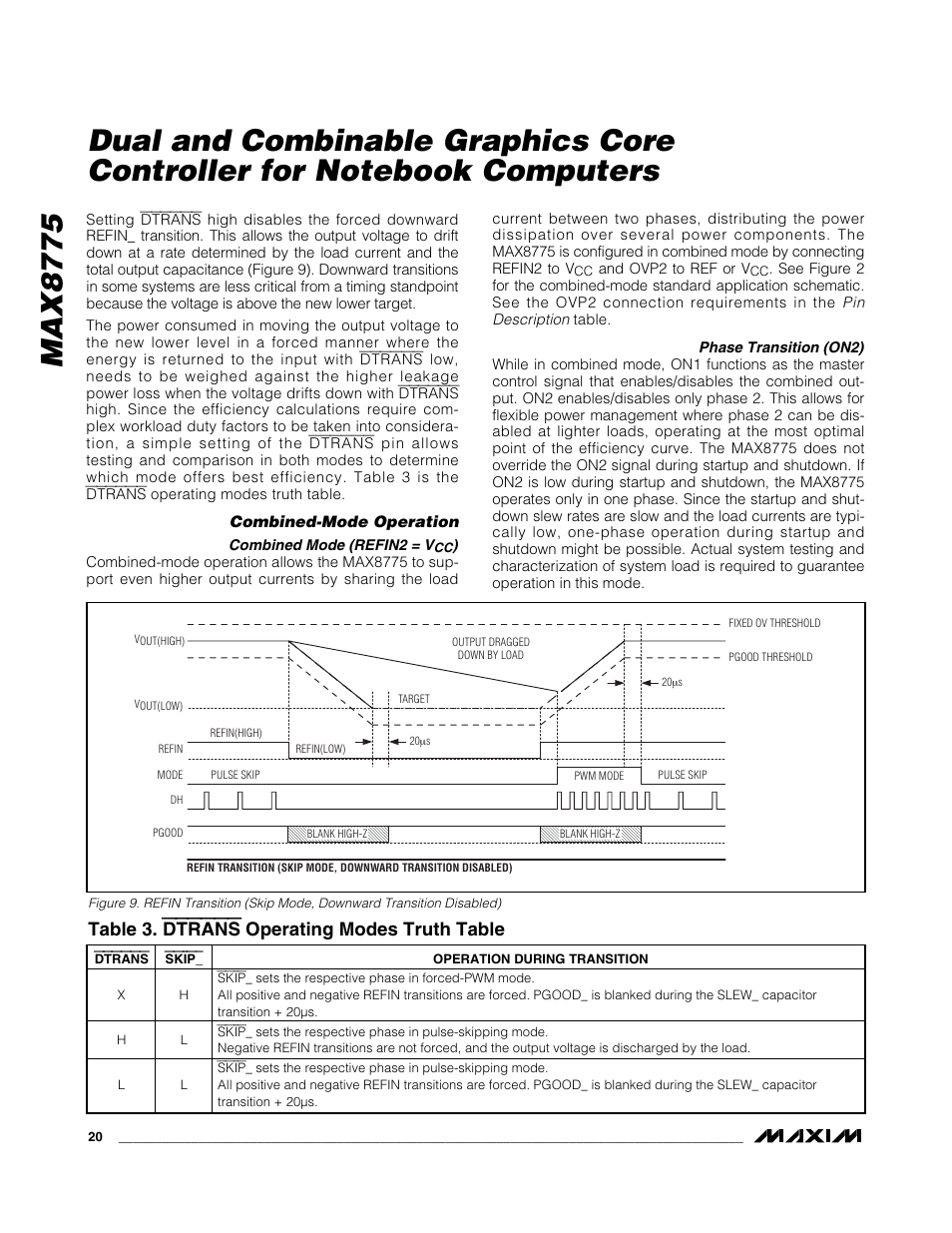 Max8775, Table 3. dtrans operating modes truth table | Rainbow Electronics MAX8775 User Manual | Page 20 / 30