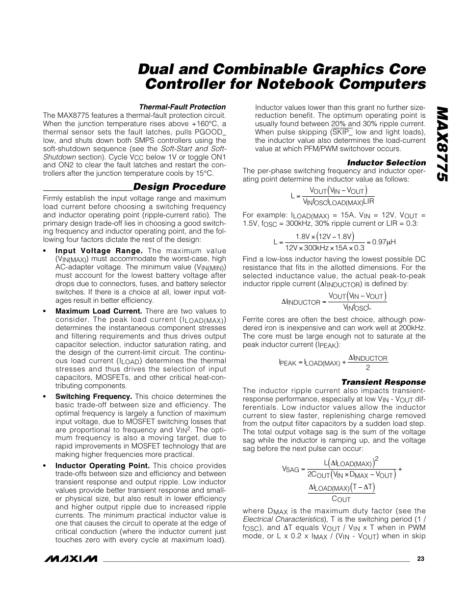 Design procedure | Rainbow Electronics MAX8775 User Manual | Page 23 / 30