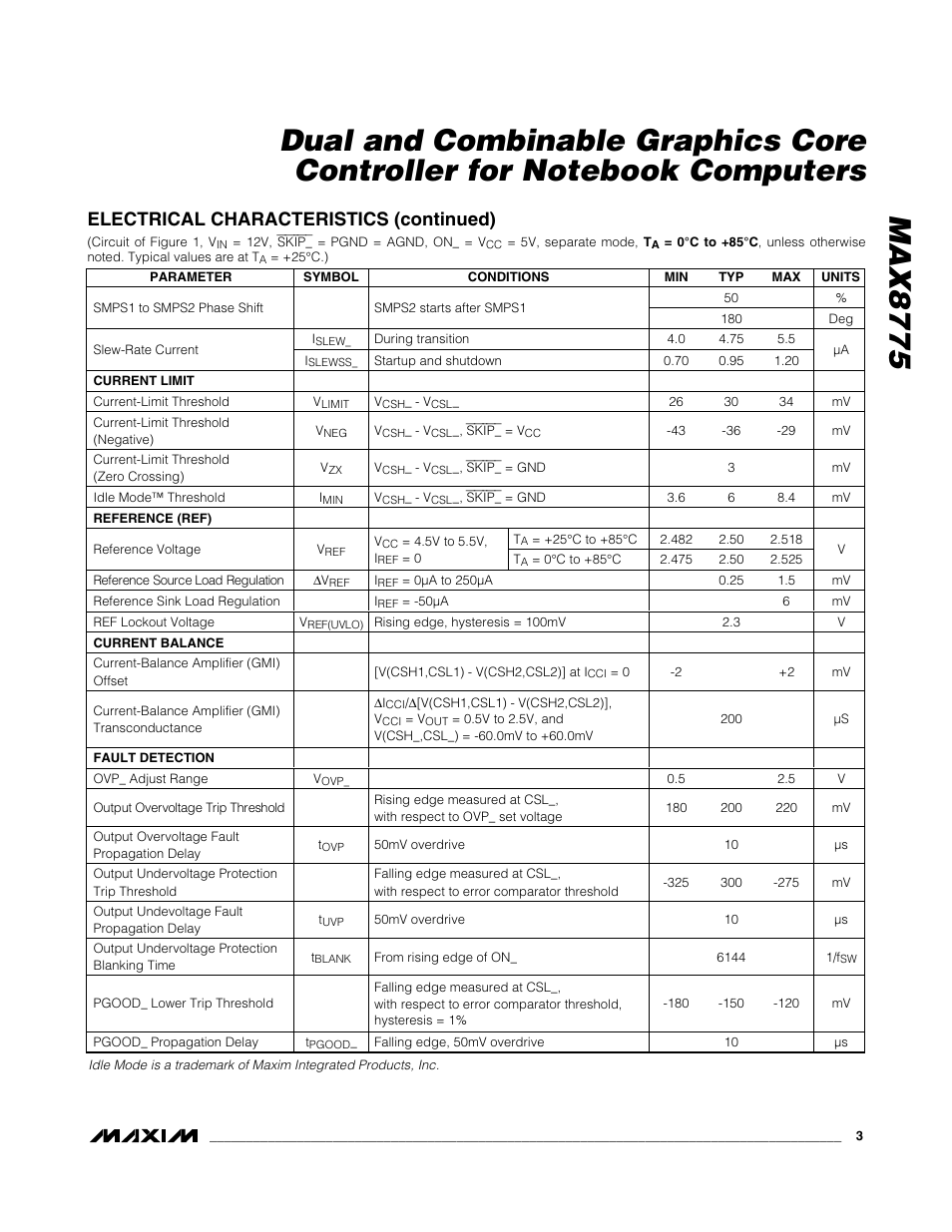 Electrical characteristics (continued) | Rainbow Electronics MAX8775 User Manual | Page 3 / 30