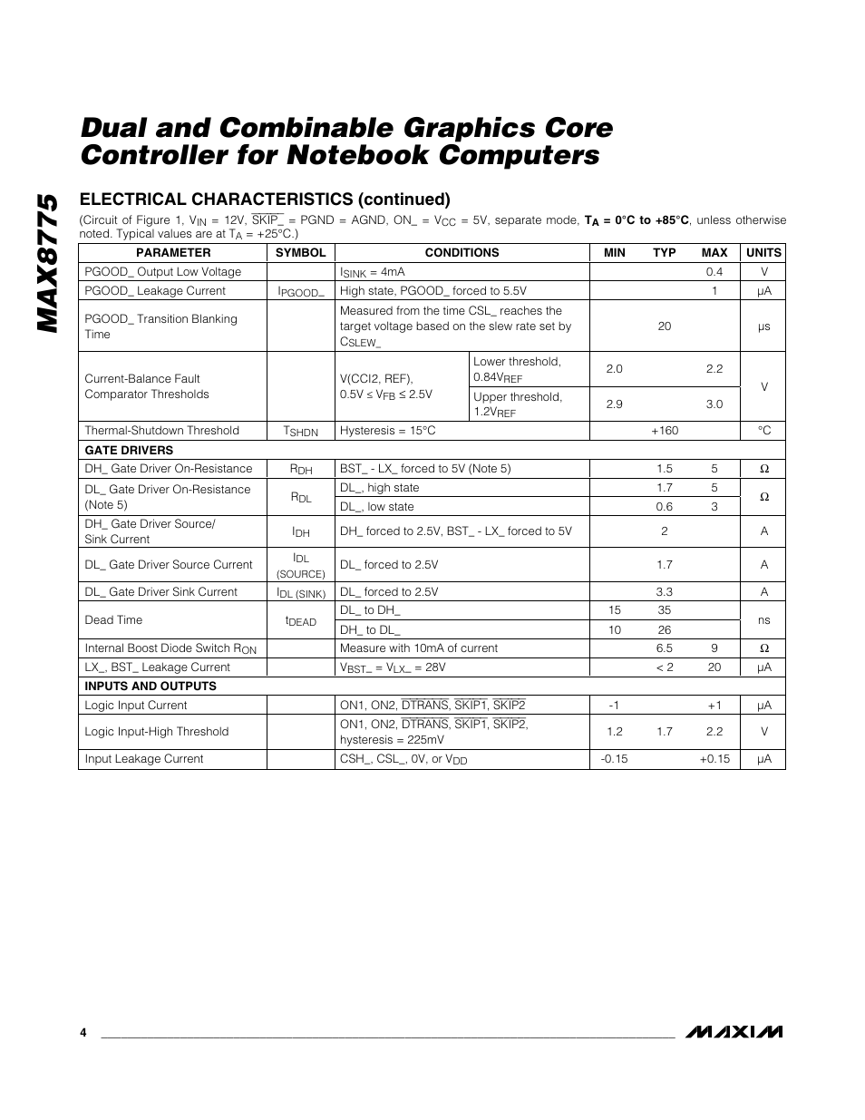 Electrical characteristics (continued) | Rainbow Electronics MAX8775 User Manual | Page 4 / 30