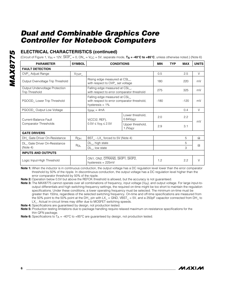 Electrical characteristics (continued) | Rainbow Electronics MAX8775 User Manual | Page 6 / 30