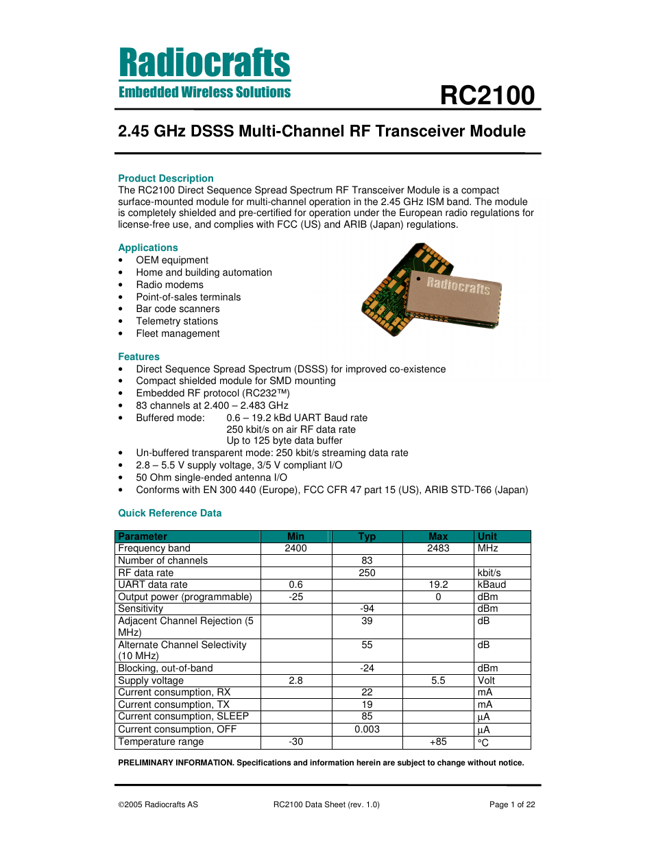 Rainbow Electronics RC2100 User Manual | 22 pages
