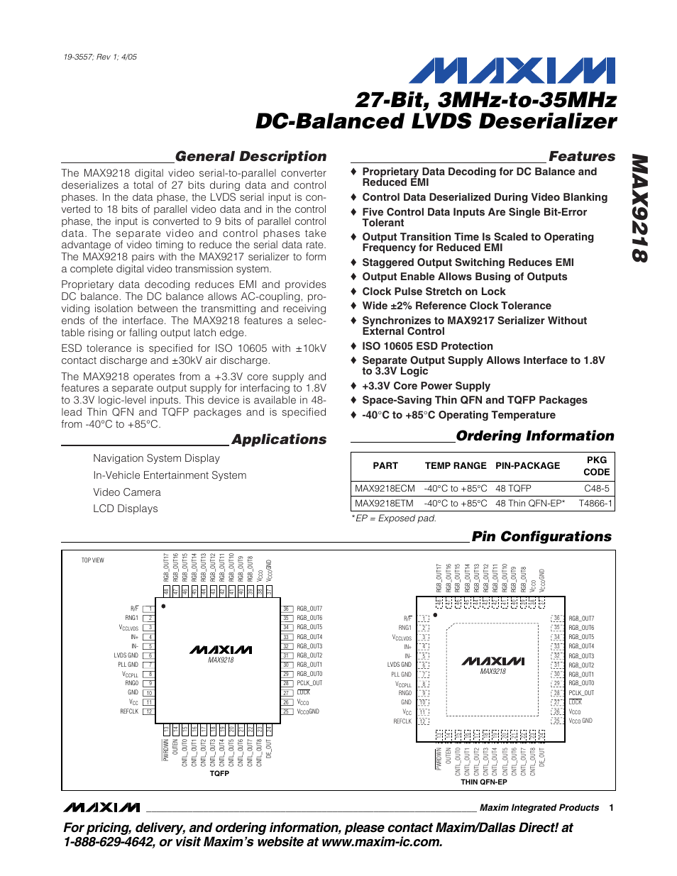 Rainbow Electronics MAX9218 User Manual | 16 pages