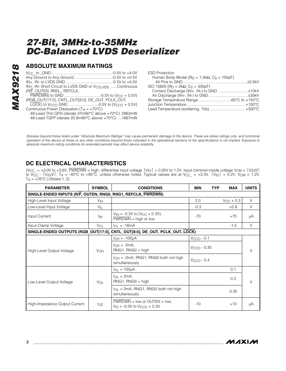 Rainbow Electronics MAX9218 User Manual | Page 2 / 16