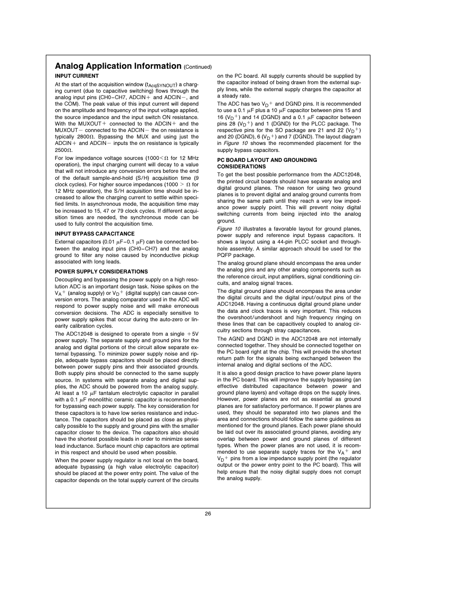 Analog application information | Rainbow Electronics ADC12048 User Manual | Page 26 / 30