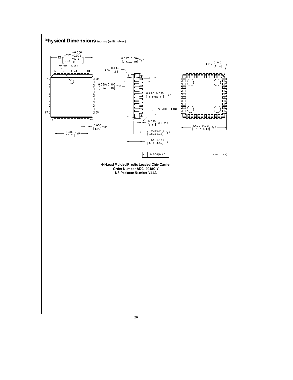 Physical dimensions | Rainbow Electronics ADC12048 User Manual | Page 29 / 30