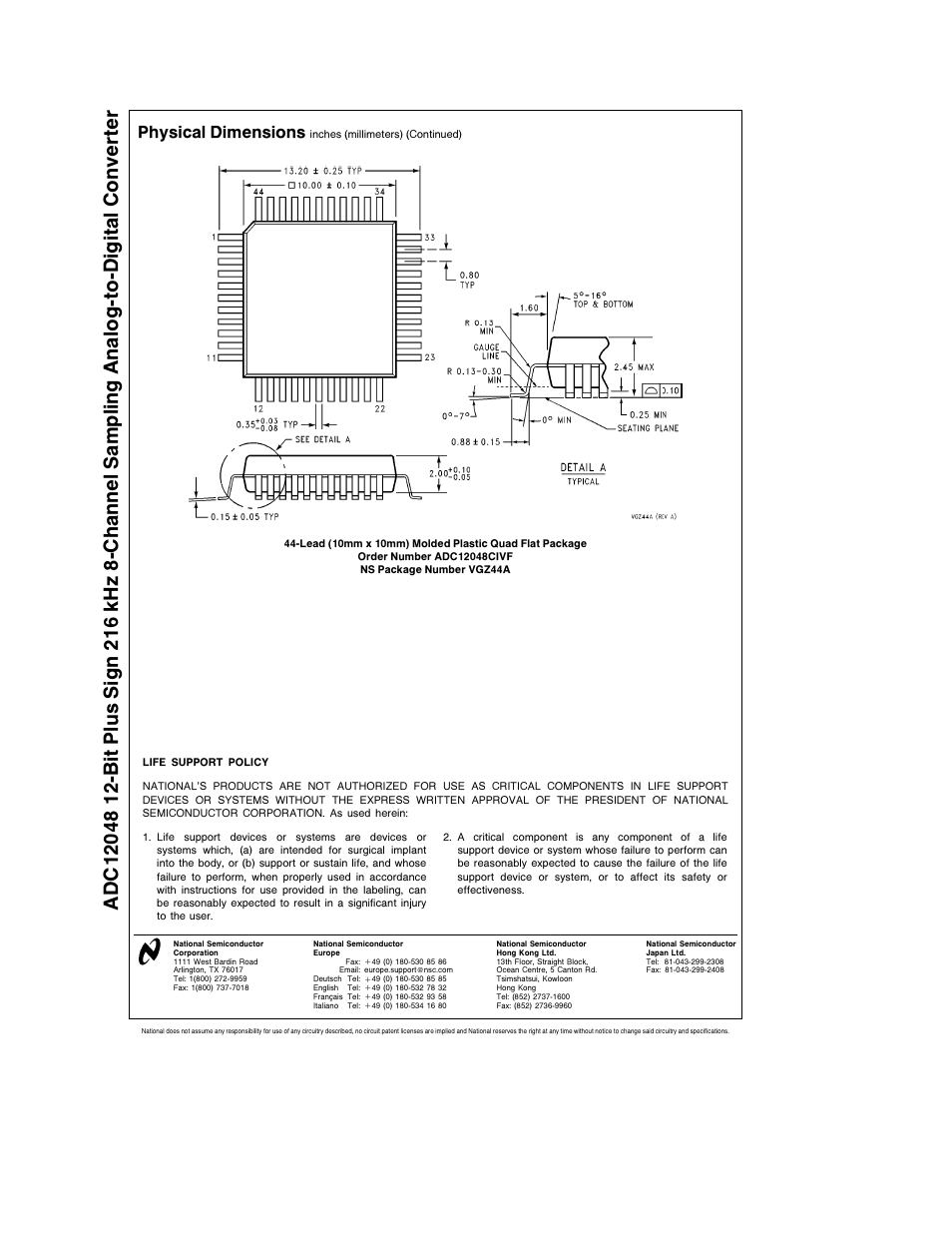 Physical dimensions | Rainbow Electronics ADC12048 User Manual | Page 30 / 30