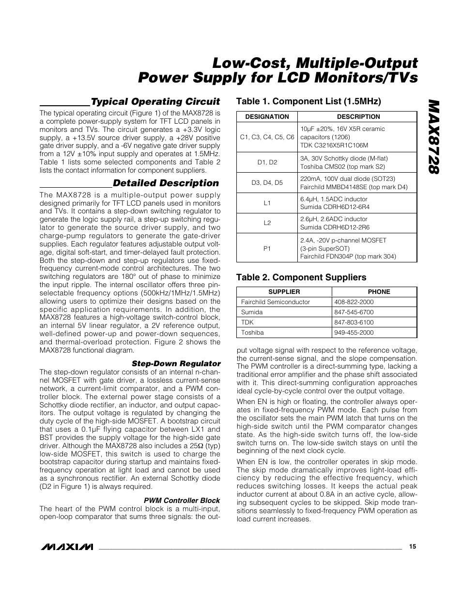 Typical operating circuit, Detailed description | Rainbow Electronics MAX8728 User Manual | Page 15 / 29