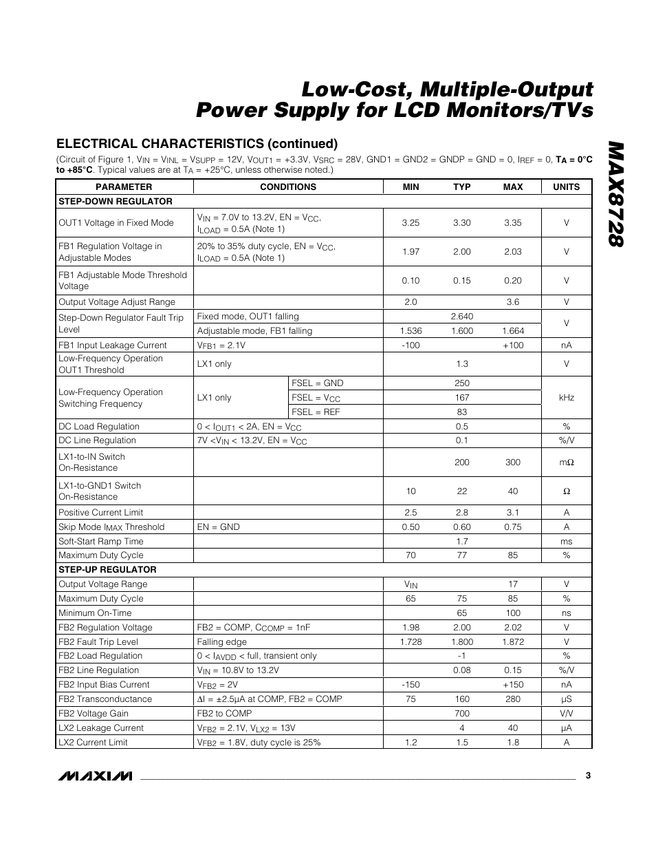 Electrical characteristics (continued) | Rainbow Electronics MAX8728 User Manual | Page 3 / 29