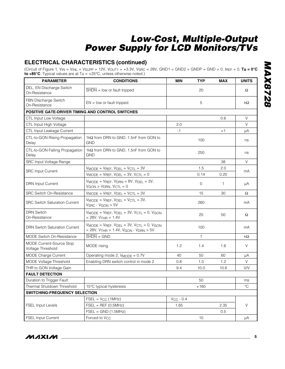 Electrical characteristics (continued) | Rainbow Electronics MAX8728 User Manual | Page 5 / 29