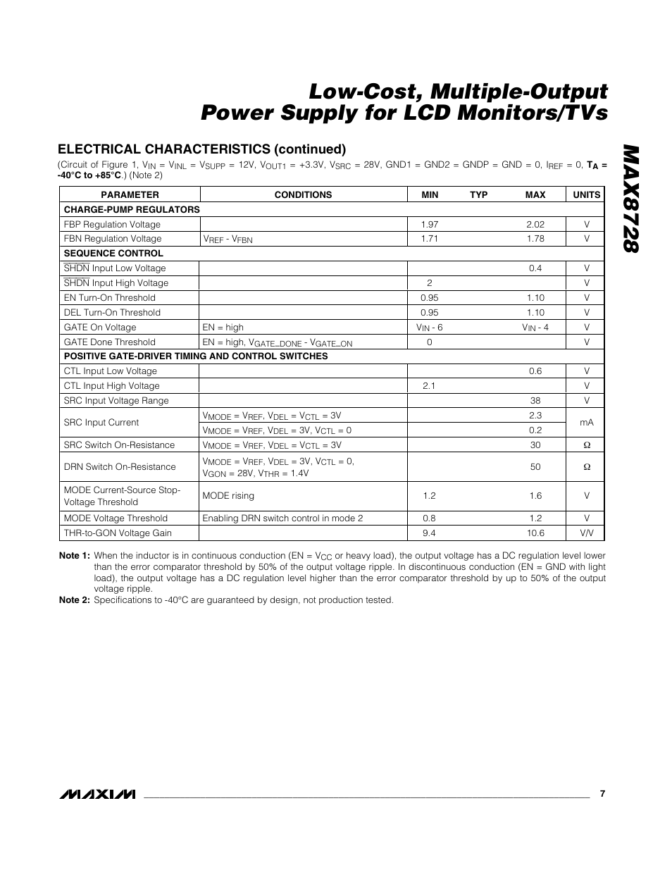 Electrical characteristics (continued) | Rainbow Electronics MAX8728 User Manual | Page 7 / 29