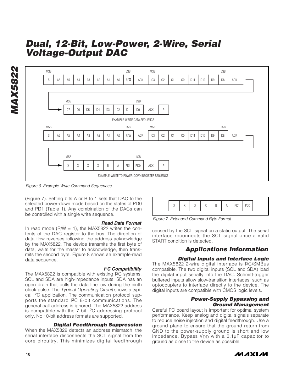 Max5822, Applications information, Digital feedthrough suppression | Digital inputs and interface logic, Power-supply bypassing and ground management | Rainbow Electronics MAX5821 User Manual | Page 10 / 13