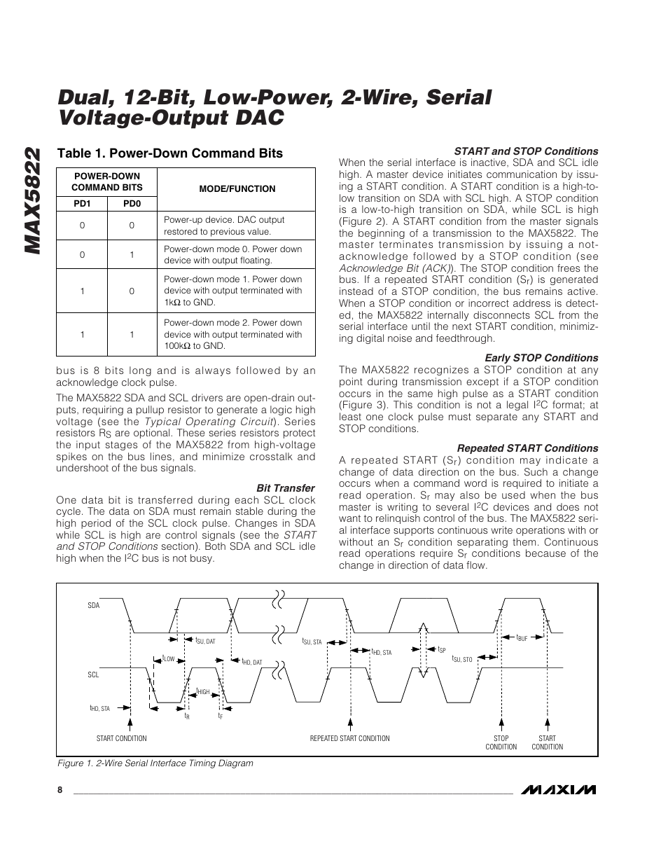 Max5822, Table 1. power-down command bits | Rainbow Electronics MAX5821 User Manual | Page 8 / 13