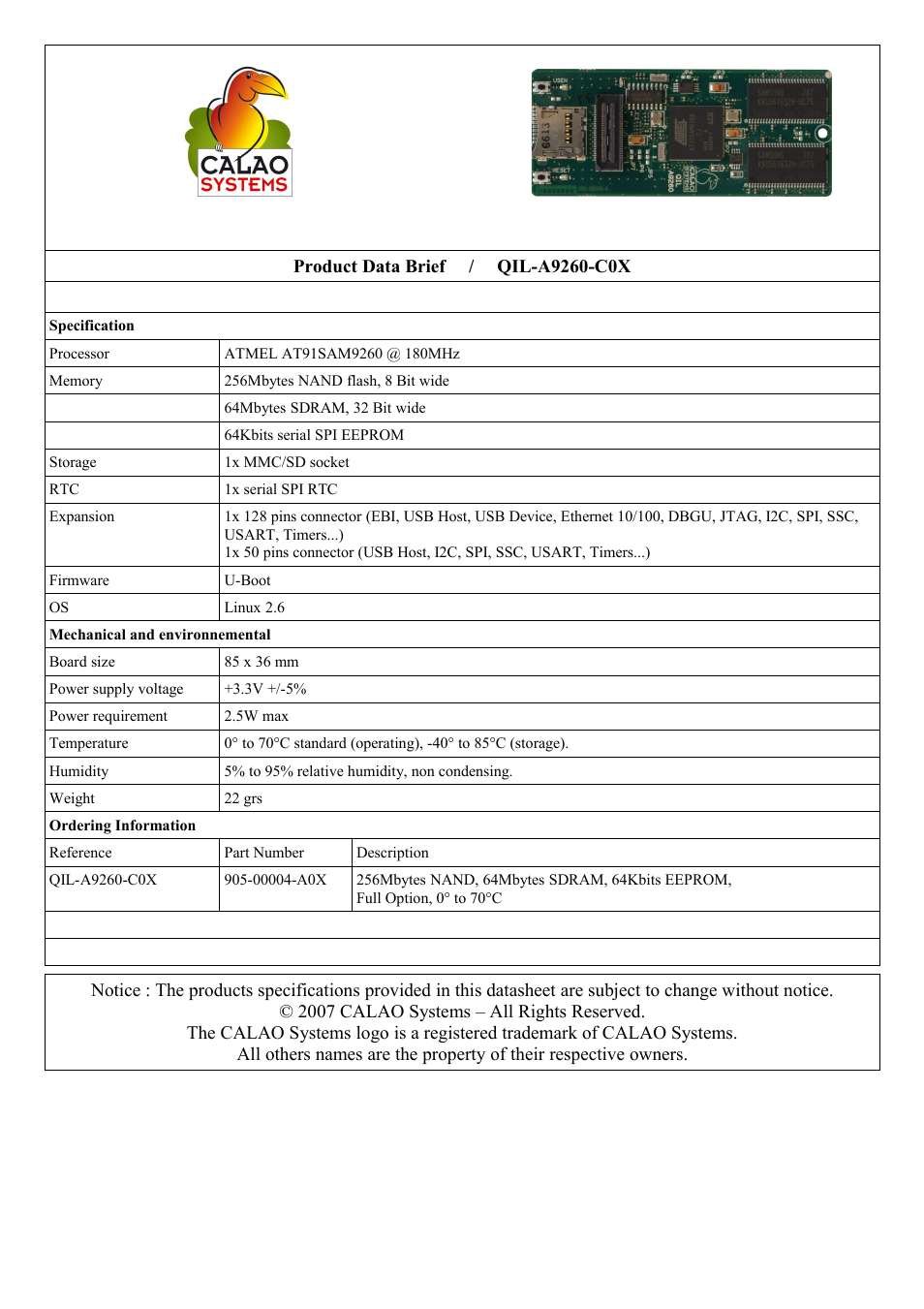 Rainbow Electronics QIL-A9260-C11 User Manual | 1 page