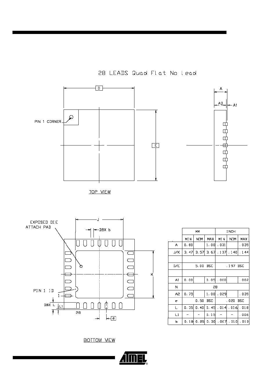 Package drawings, Qfn28, At83c24 | Rainbow Electronics AT83C24NDS User Manual | Page 39 / 42