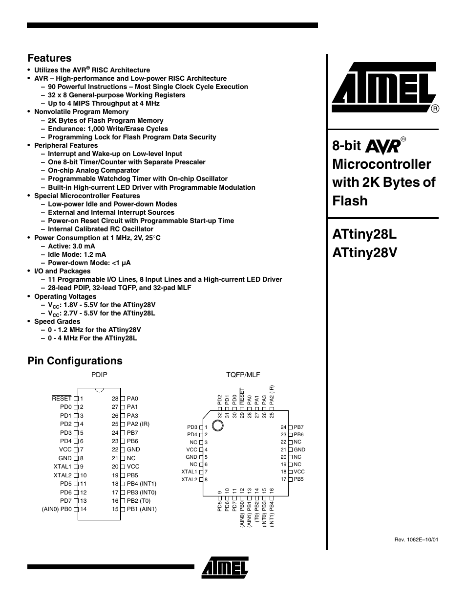Rainbow Electronics ATtiny28L User Manual | 75 pages