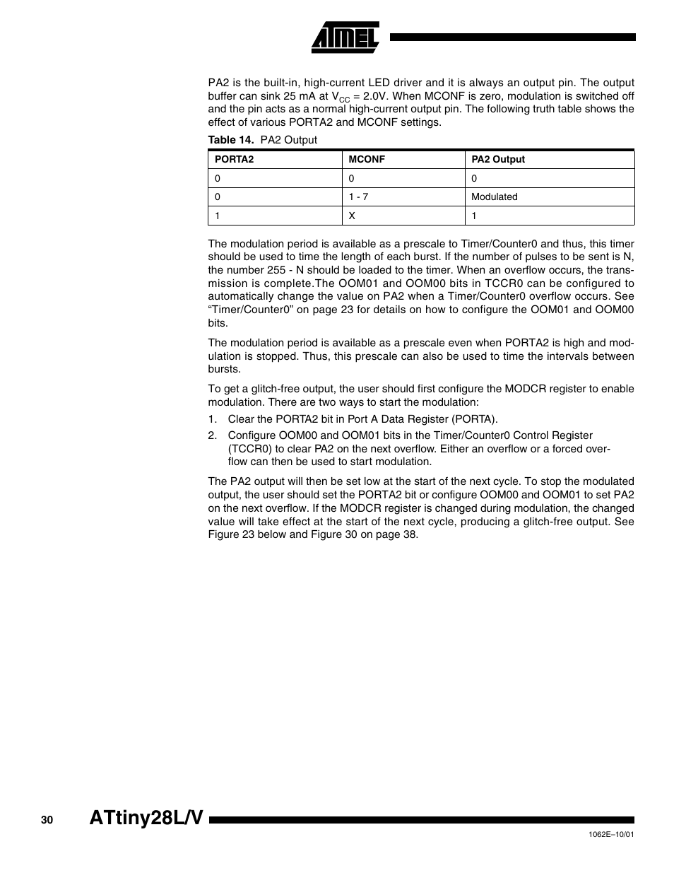 Attiny28l/v | Rainbow Electronics ATtiny28L User Manual | Page 30 / 75