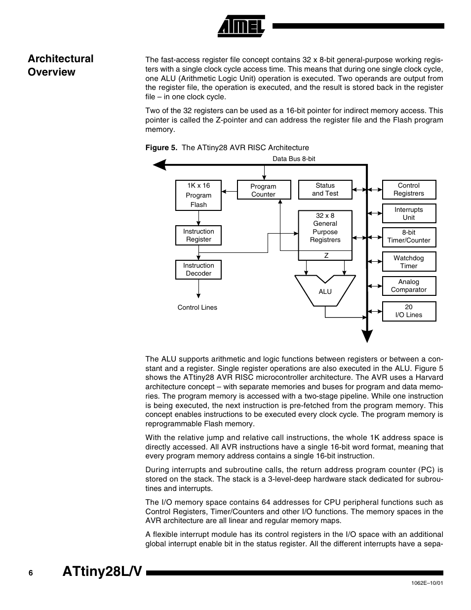 Architectural overview, Attiny28l/v | Rainbow Electronics ATtiny28L User Manual | Page 6 / 75