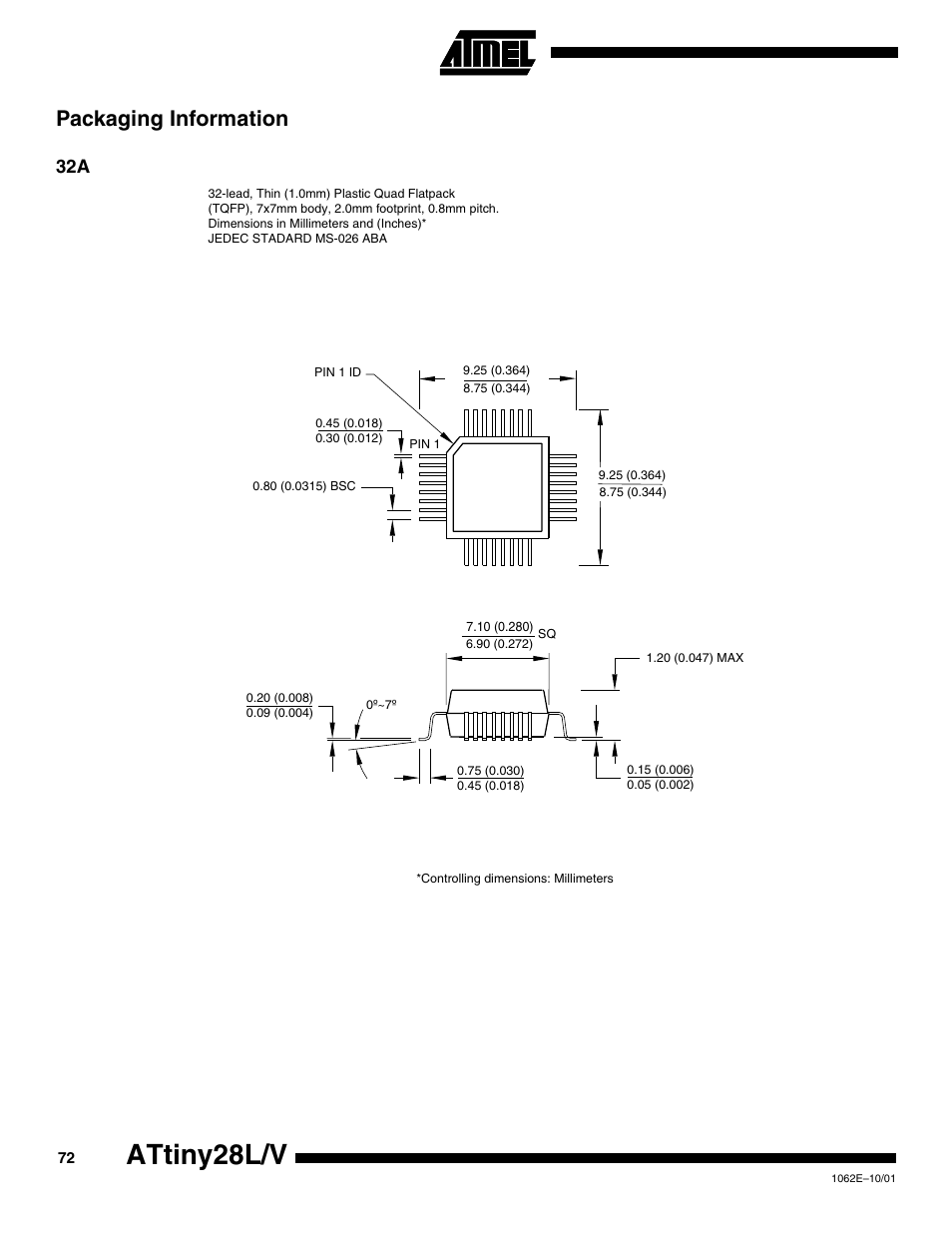 Packaging information, Attiny28l/v | Rainbow Electronics ATtiny28L User Manual | Page 72 / 75