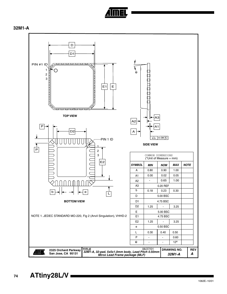 32m1-a, Attiny28l/v | Rainbow Electronics ATtiny28L User Manual | Page 74 / 75