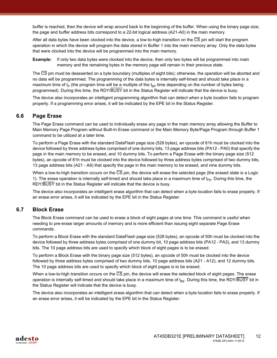 7 block erase, 6 page erase | Rainbow Electronics AT45DB642 User Manual | Page 12 / 71