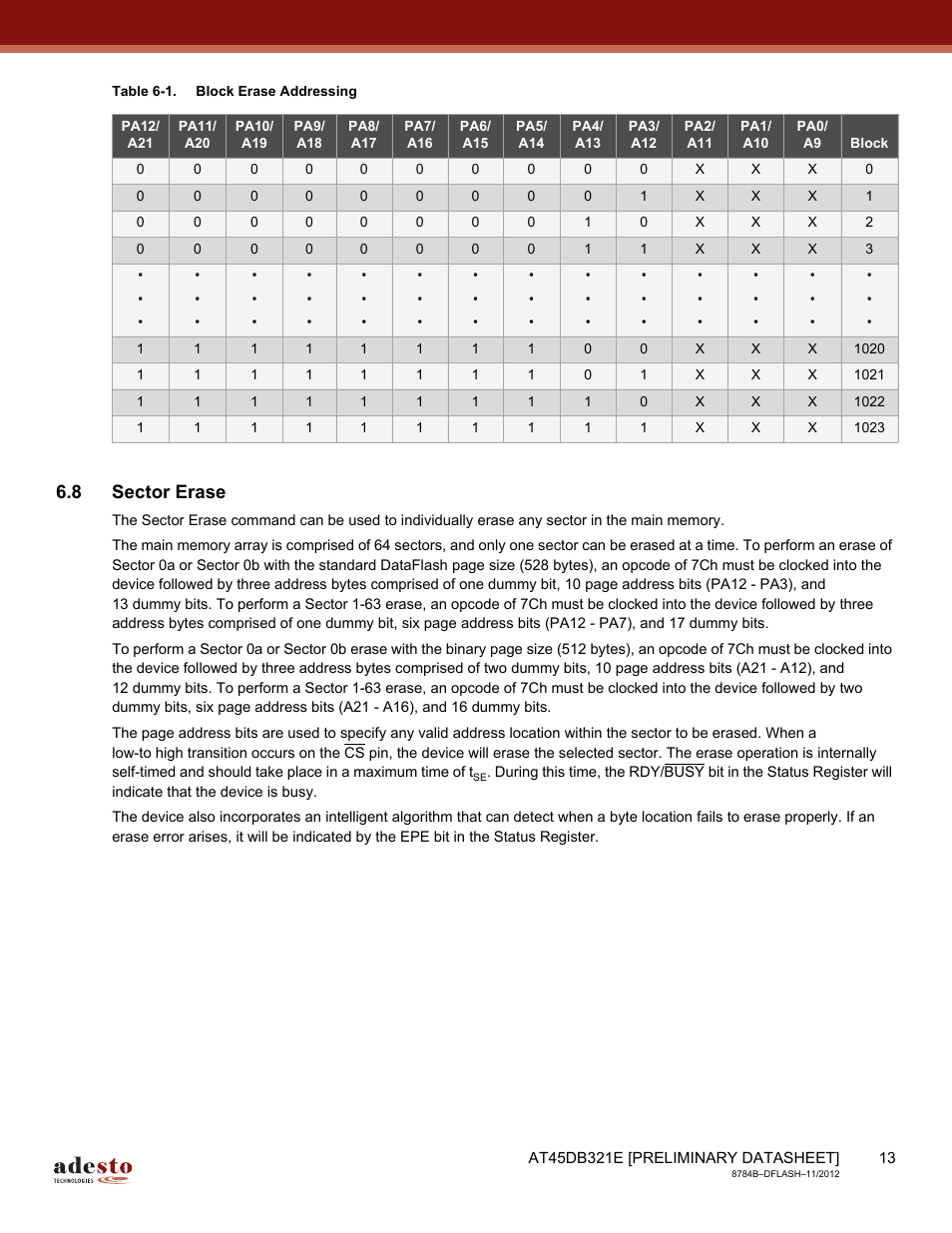 8 sector erase | Rainbow Electronics AT45DB642 User Manual | Page 13 / 71