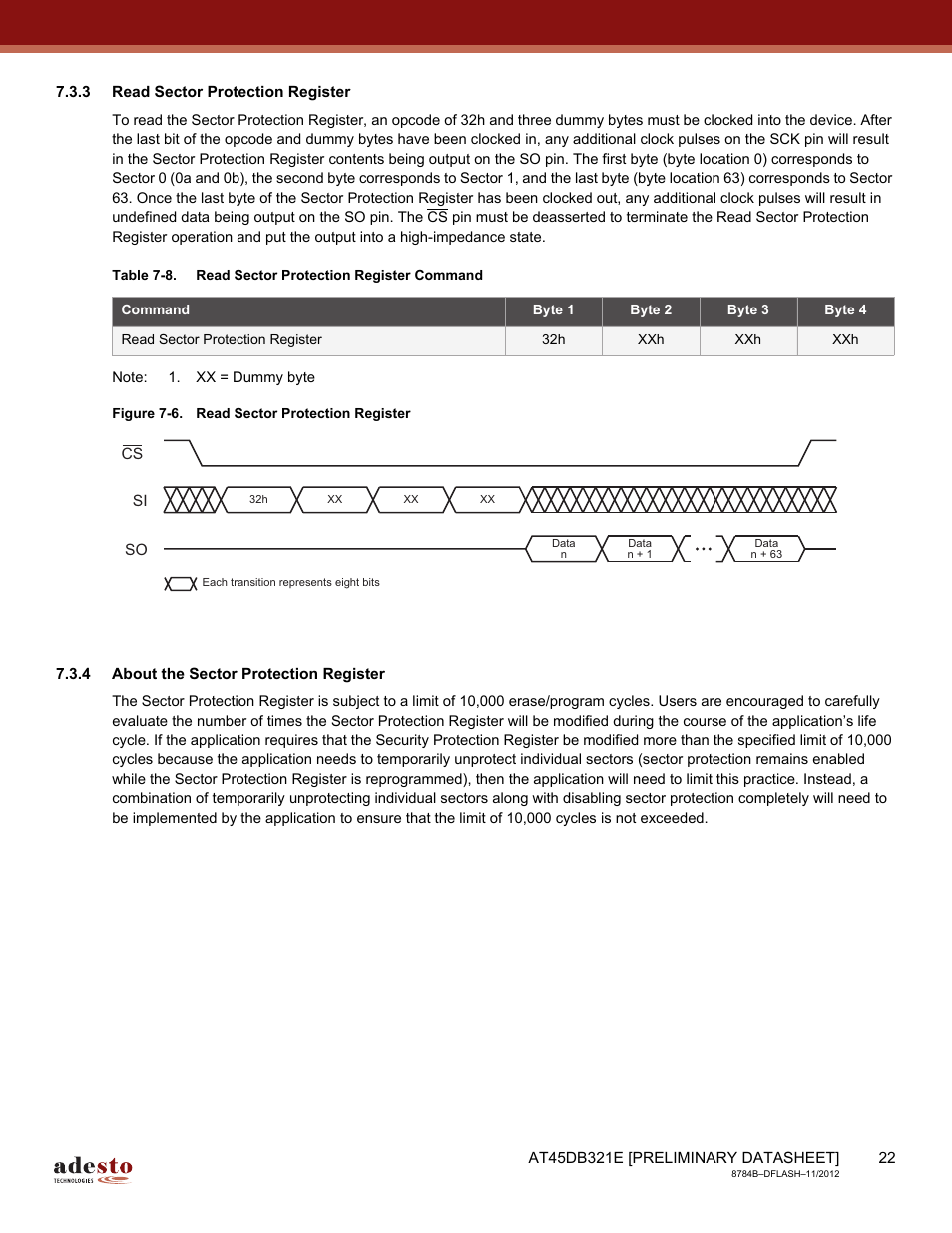 3 read sector protection register, 4 about the sector protection register | Rainbow Electronics AT45DB642 User Manual | Page 22 / 71