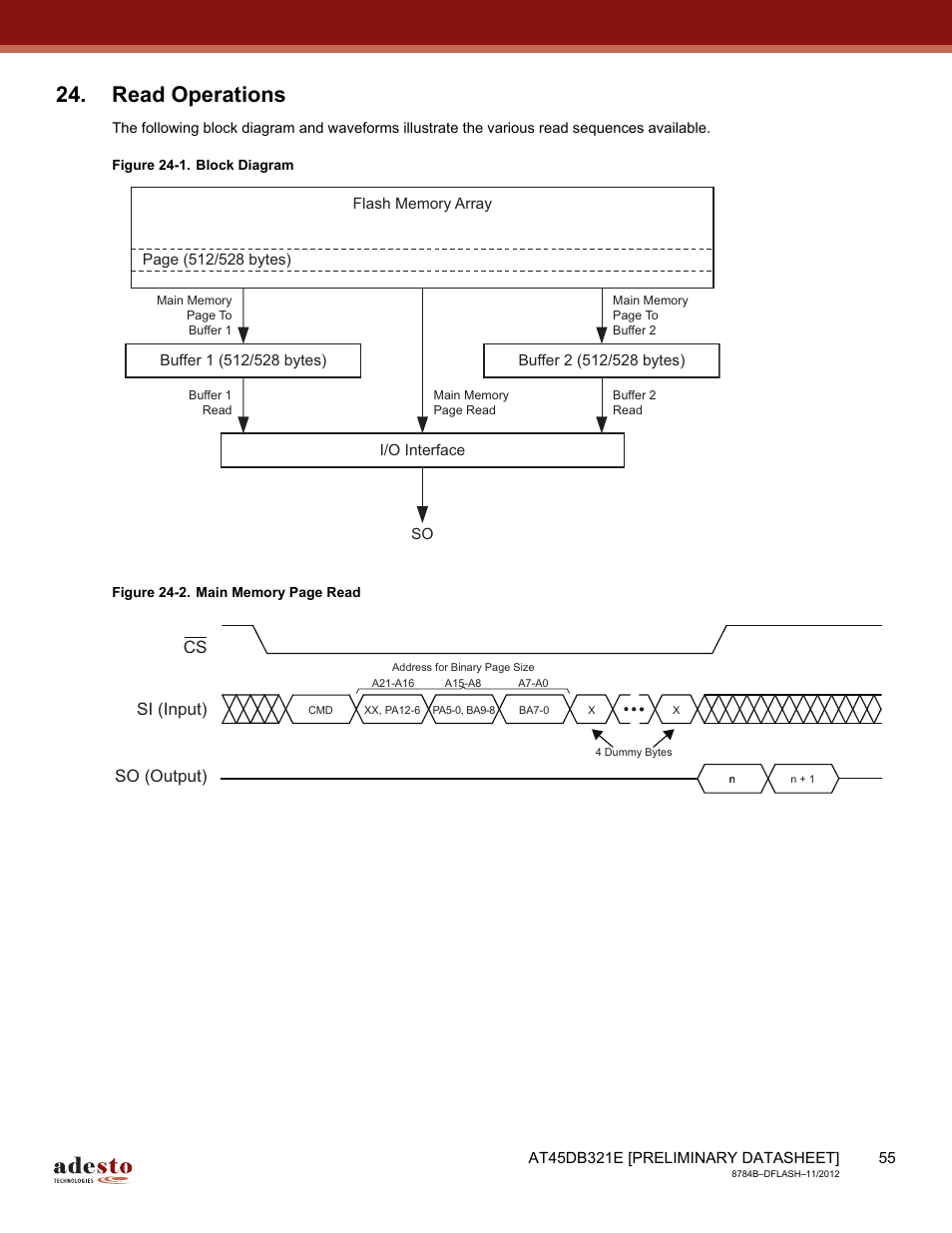 Read operations, Cs si (input) so (output) | Rainbow Electronics AT45DB642 User Manual | Page 55 / 71