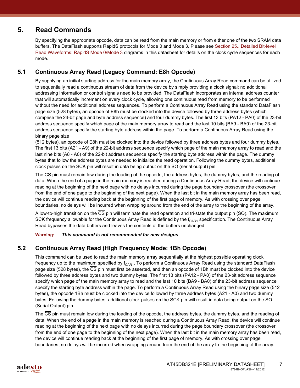 Read commands | Rainbow Electronics AT45DB642 User Manual | Page 7 / 71