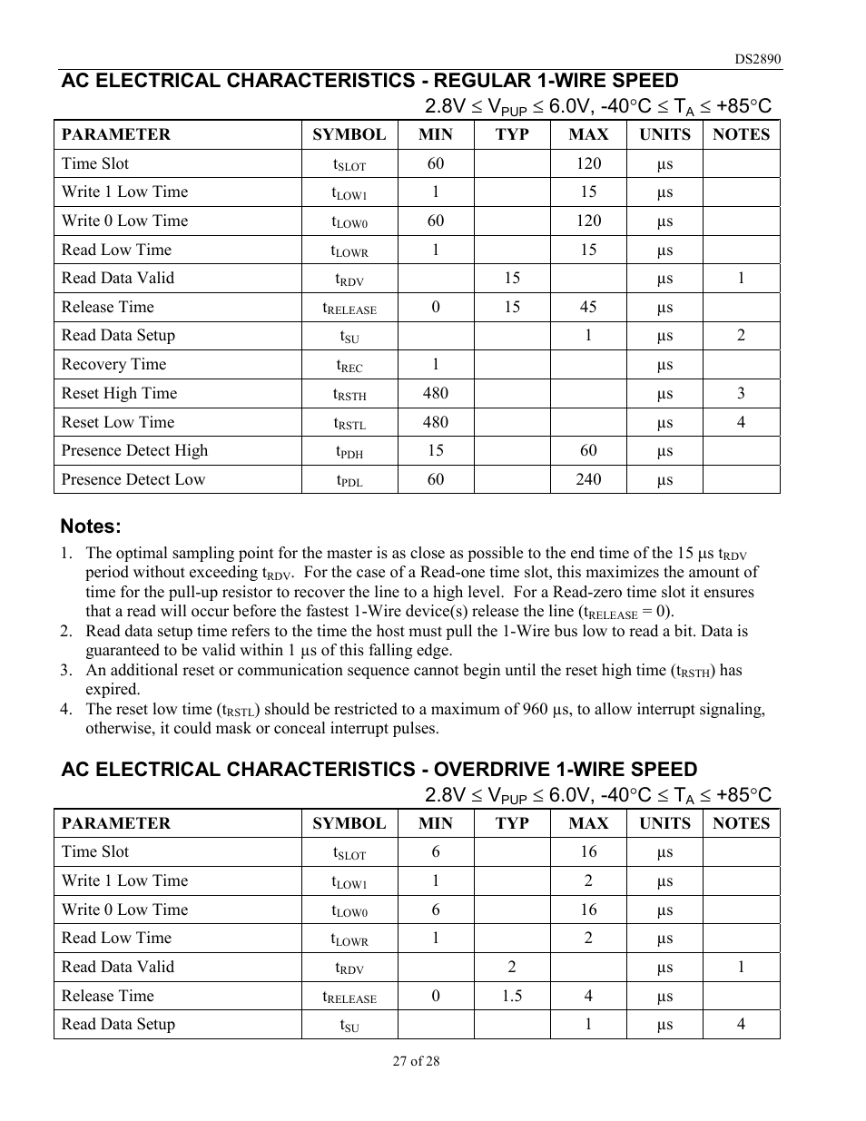 0v, -40°c £ t, 85°c | Rainbow Electronics DS2890 User Manual | Page 27 / 28