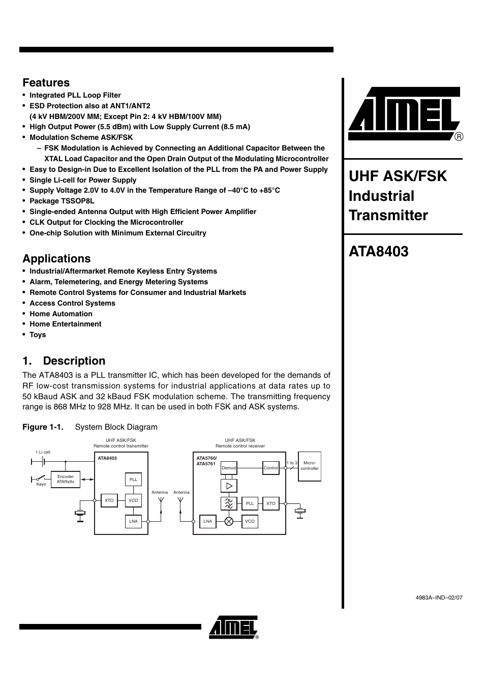 Rainbow Electronics ATA8401 User Manual | 12 pages