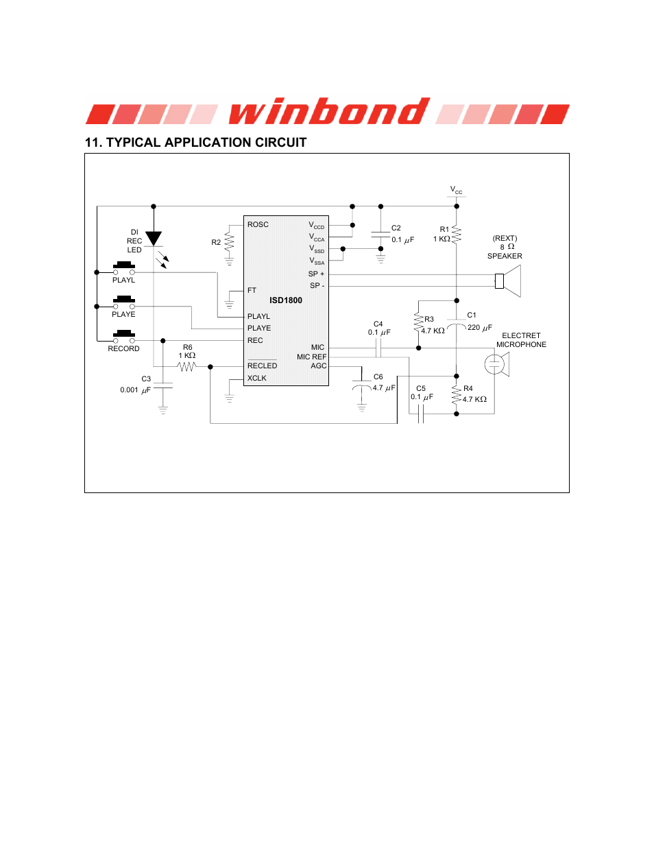 Typical application circuit, Isd1800 series | Rainbow Electronics ISD1800 User Manual | Page 19 / 26