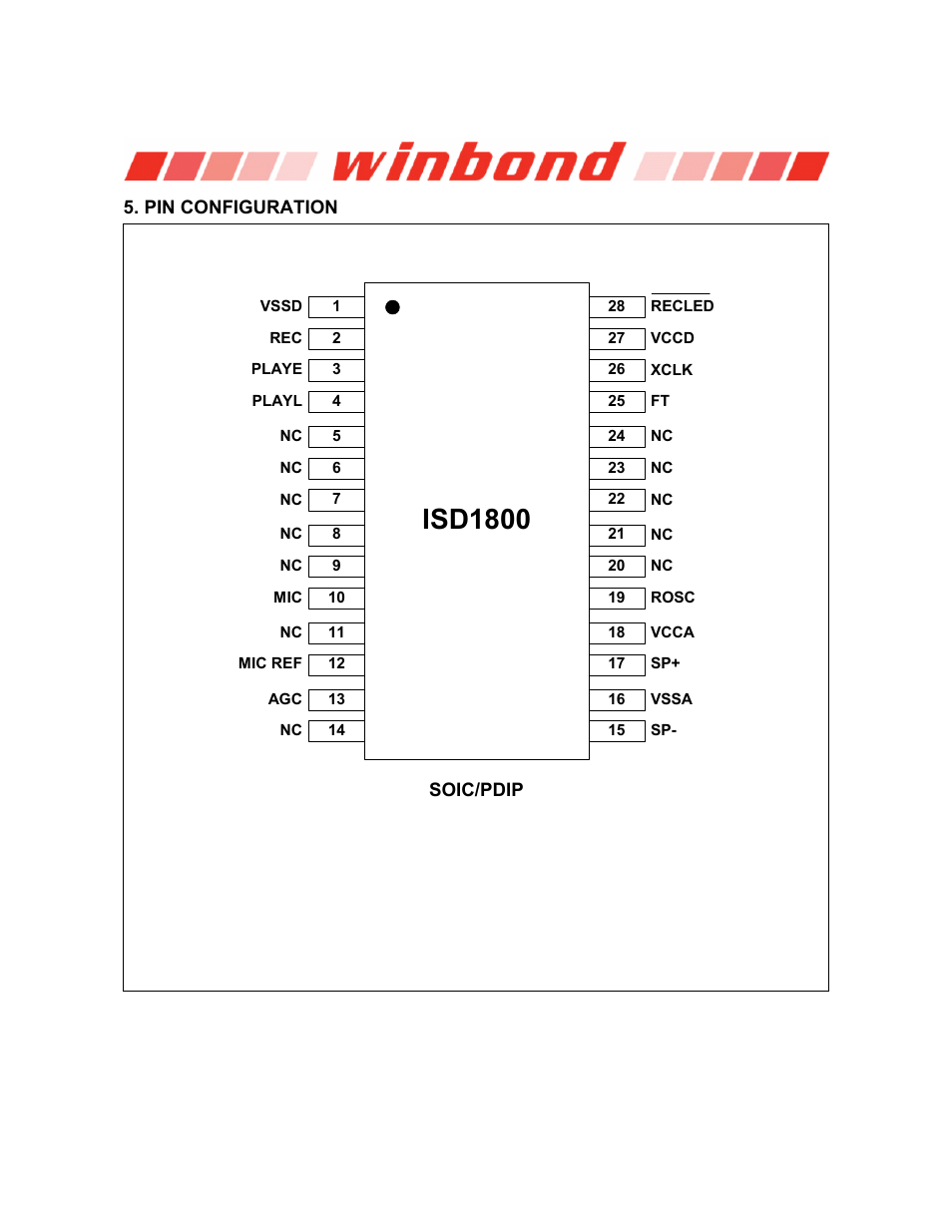 Pin configuration, Isd1800 series, Isd1800 | Rainbow Electronics ISD1800 User Manual | Page 5 / 26