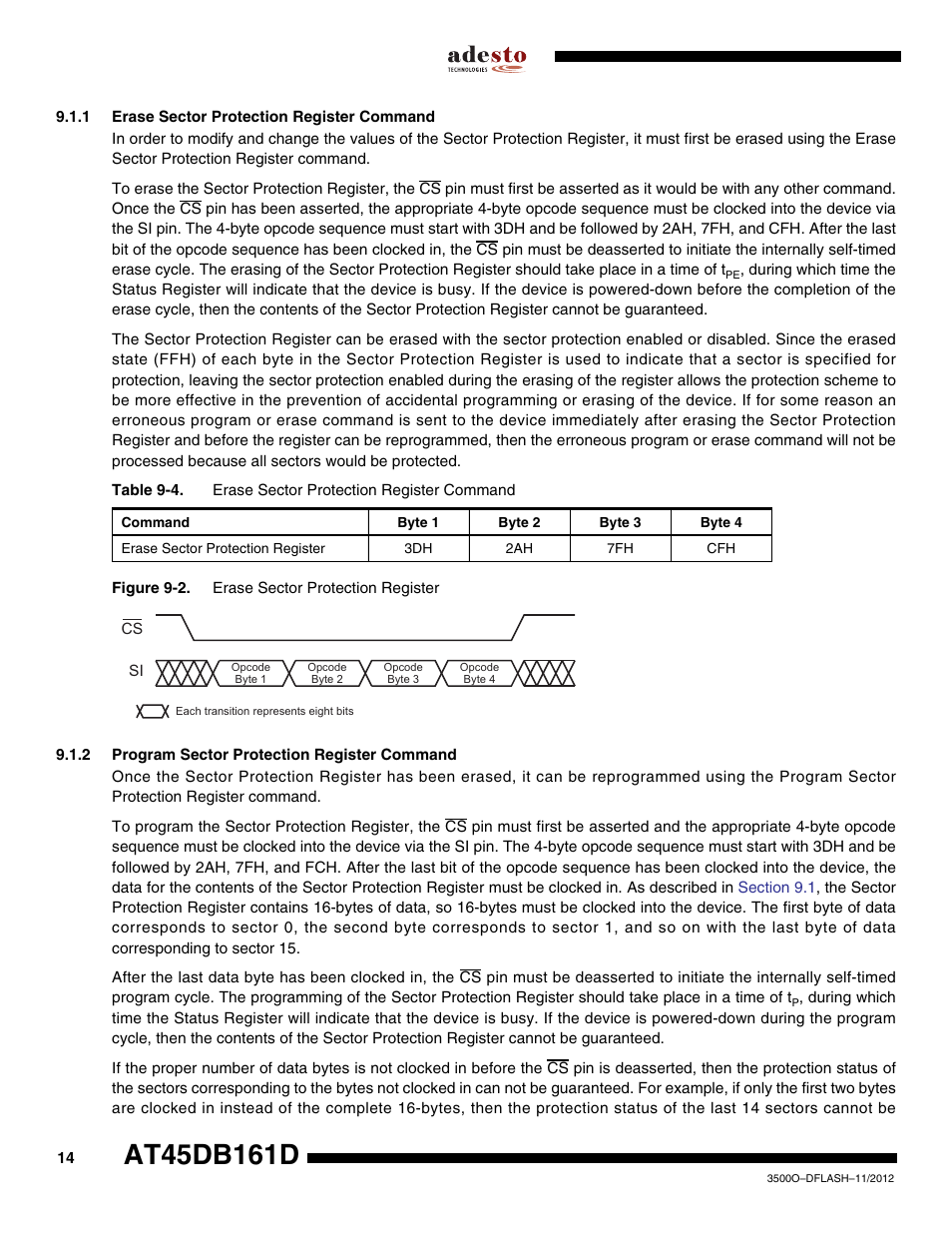 1 erase sector protection register command, 2 program sector protection register command | Rainbow Electronics AT45DB161D User Manual | Page 14 / 51