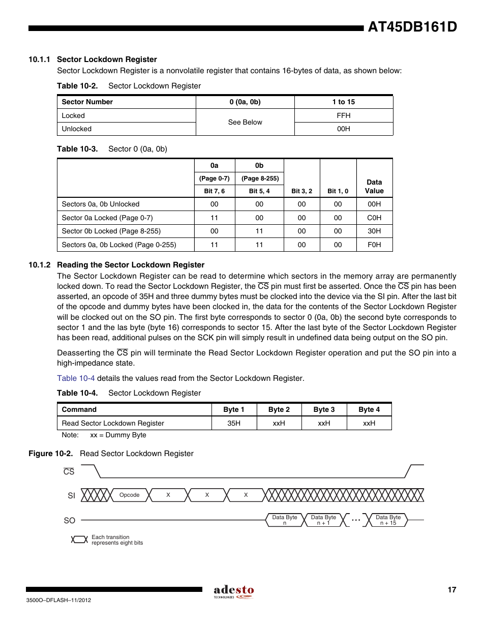 1 sector lockdown register, 2 reading the sector lockdown register | Rainbow Electronics AT45DB161D User Manual | Page 17 / 51