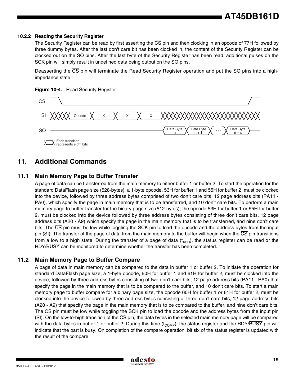 2 reading the security register, Additional commands | Rainbow Electronics AT45DB161D User Manual | Page 19 / 51