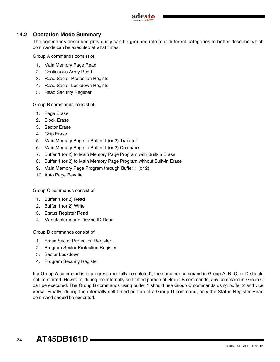 2 operation mode summary | Rainbow Electronics AT45DB161D User Manual | Page 24 / 51